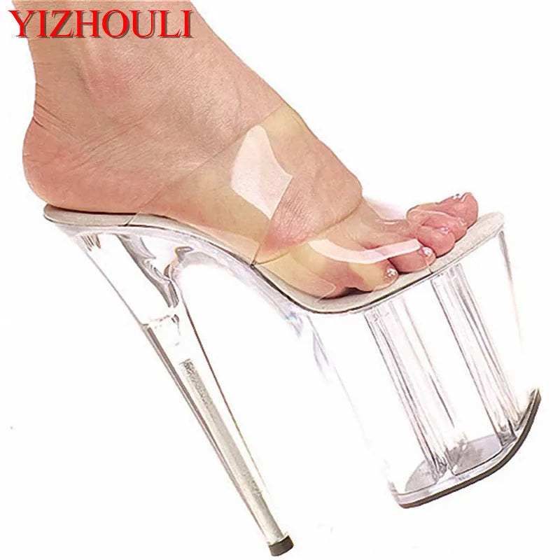 All transparent clear dress party dress 2018 sexy slippers, 20 cm high heel fashion 8 inches high heel fashion slippers