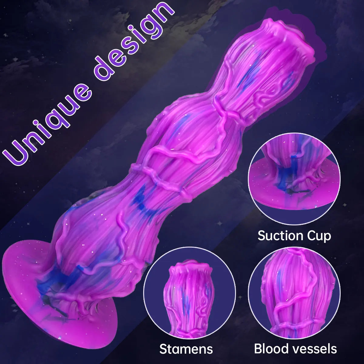 Ashburn Grot Soft liquid silicone Monster alien Flower Gourd Dildo with Suction up Adult Sex Toys