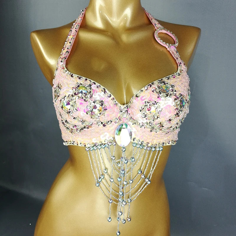 New Women Lady Belly Dance Costume Bra Beaded Sequin Bra Sexy Belly Dancing Clothes Night Club Belly Dance TOPS Bra