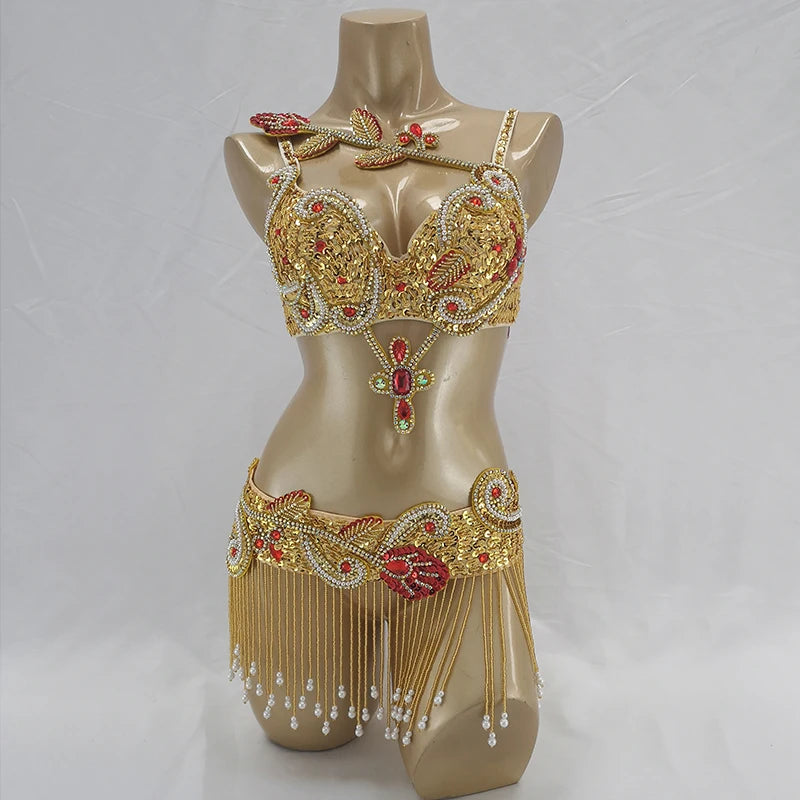 Bead wire Crystal bra and belt set