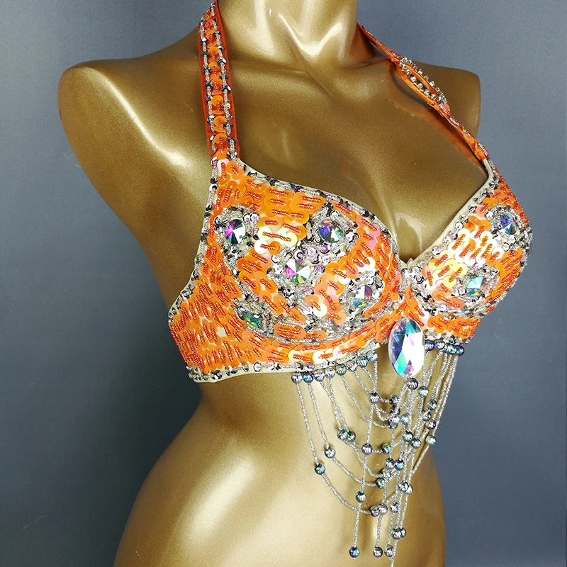 New Women Lady Belly Dance Costume Bra Beaded Sequin Bra Sexy Belly Dancing Clothes Night Club Belly Dance TOPS Bra