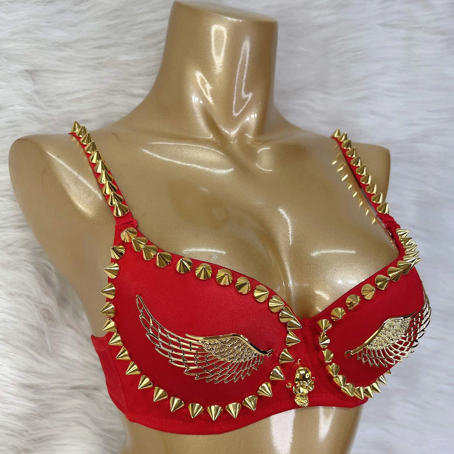 Exotic Lingerie Black Gold Studded Rivet & Wings Underwear Bra Adult Women Club Wear Top Bra