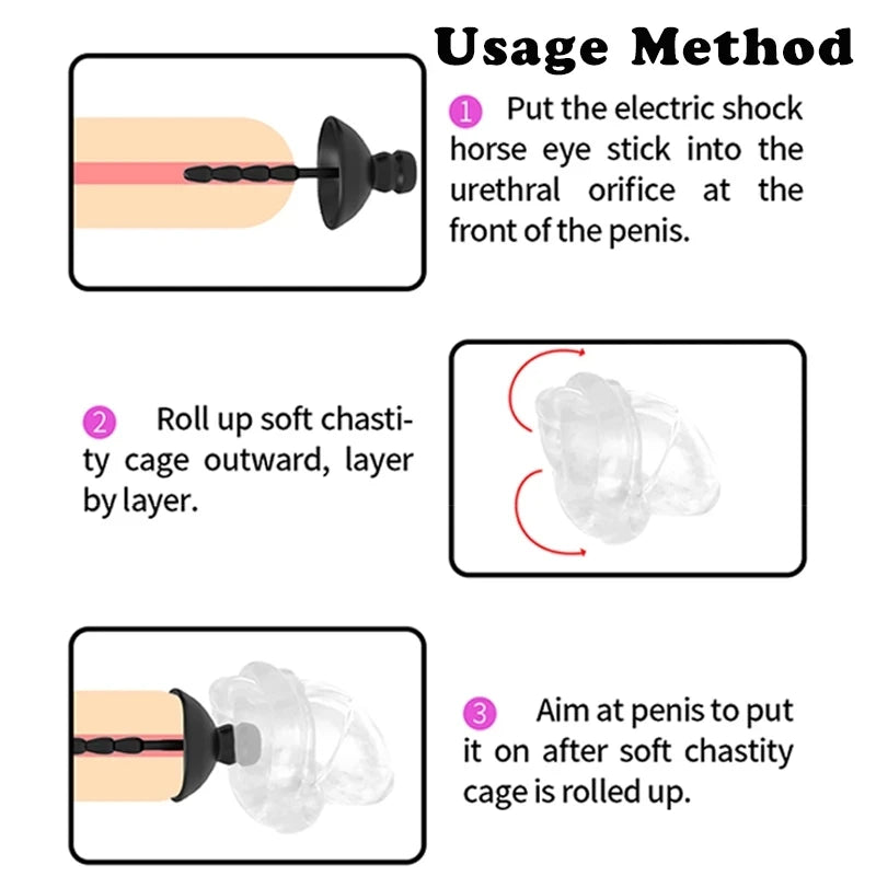 Electric Shock Penis Plug Cock Ring Chastity Cage Penis Electric Stimulator Bdsm Extreme Tazer Masturbator Male Urethral Dilator