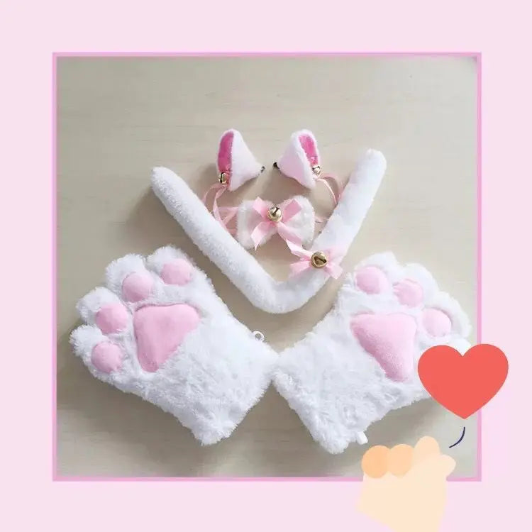 Cat Girl Anime Cosplay Costume Accessory Bell Hairwear Hairbands With Cat Ears Neko Lolita Maid Plush Glove Tail Paw Ear