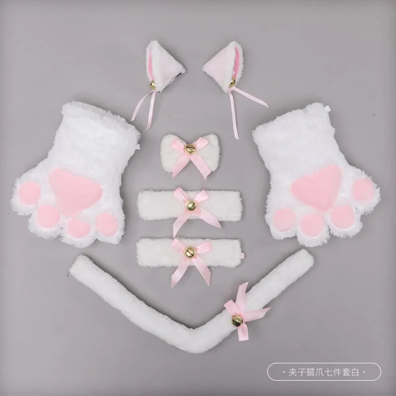 Cat Girl Anime Cosplay Costume Accessory Bell Hairwear Hairbands With Cat Ears Neko Lolita Maid Plush Glove Tail Paw Ear