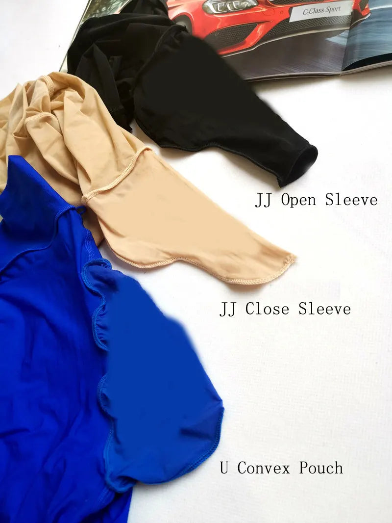 Sexy Men Oil Shiny Full Bodysuit Hollow Out U Convex Pouch Bodysuit COCKring Open Sheath Sleeve Sexy Tight Bandage Candy Color F