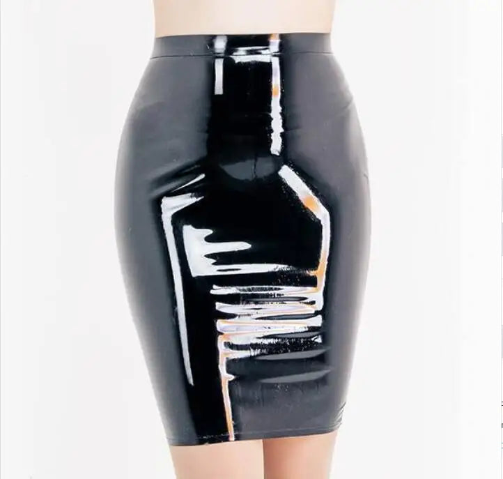Women Black Skin Tight Latex Skirt A-LINE SKIRT