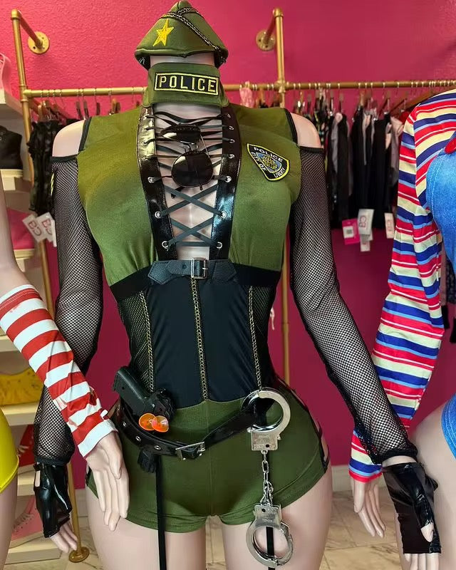 Sexy Police/Army Cosplay Costume Halloween costume w/accessories black / army green