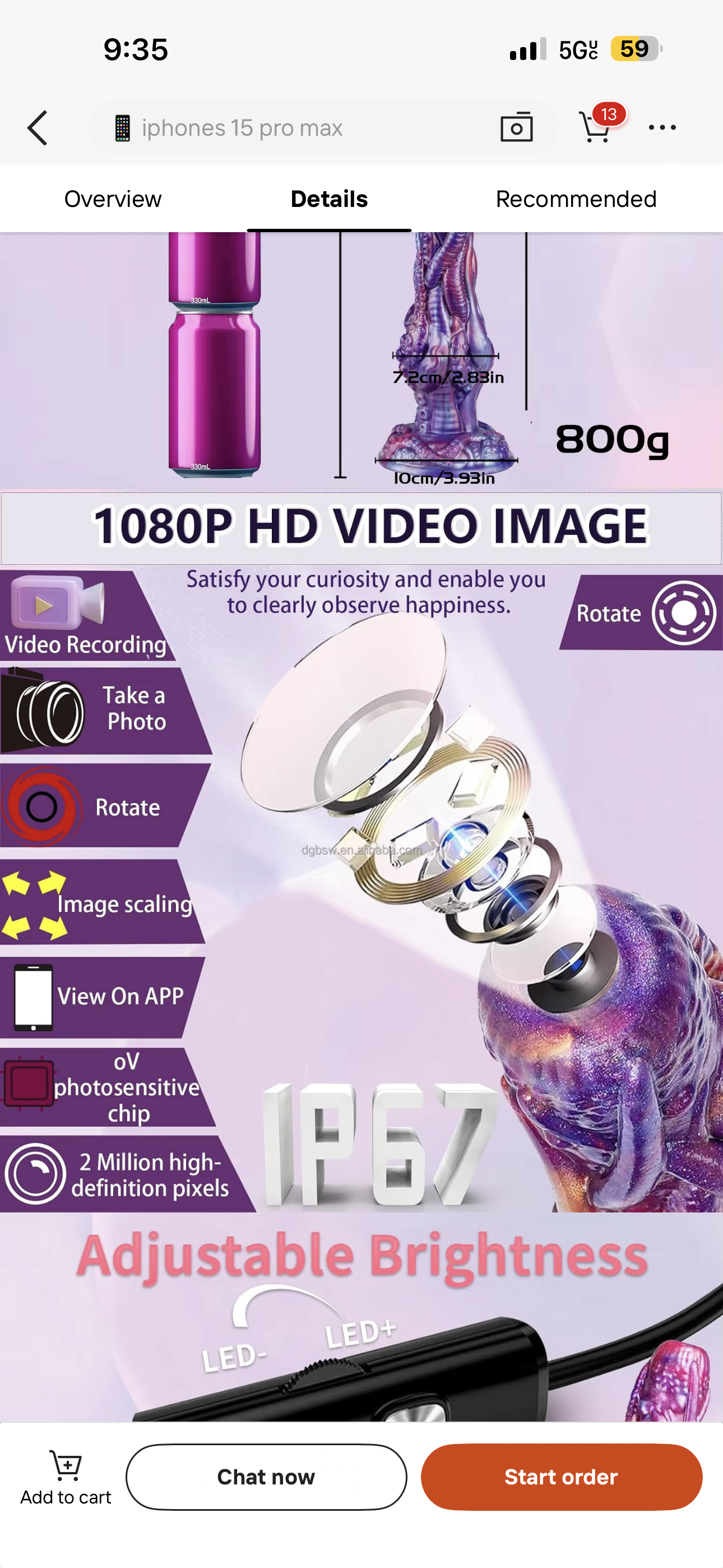 Super Long Endoscope(camera) Skull Alien Dildo