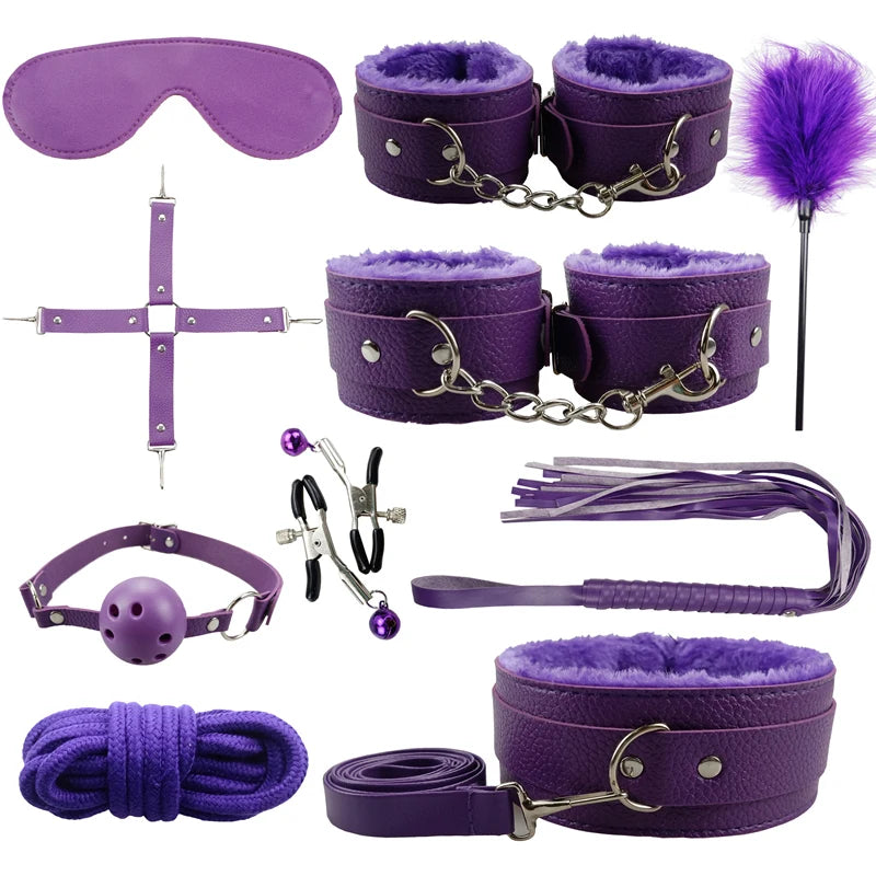 Adult Products Sextoy BDSM Bondage Set Handcuffs Whip Anal Plug Collar Gag Rope Leather Restraint Kits Sex Toys for Couples