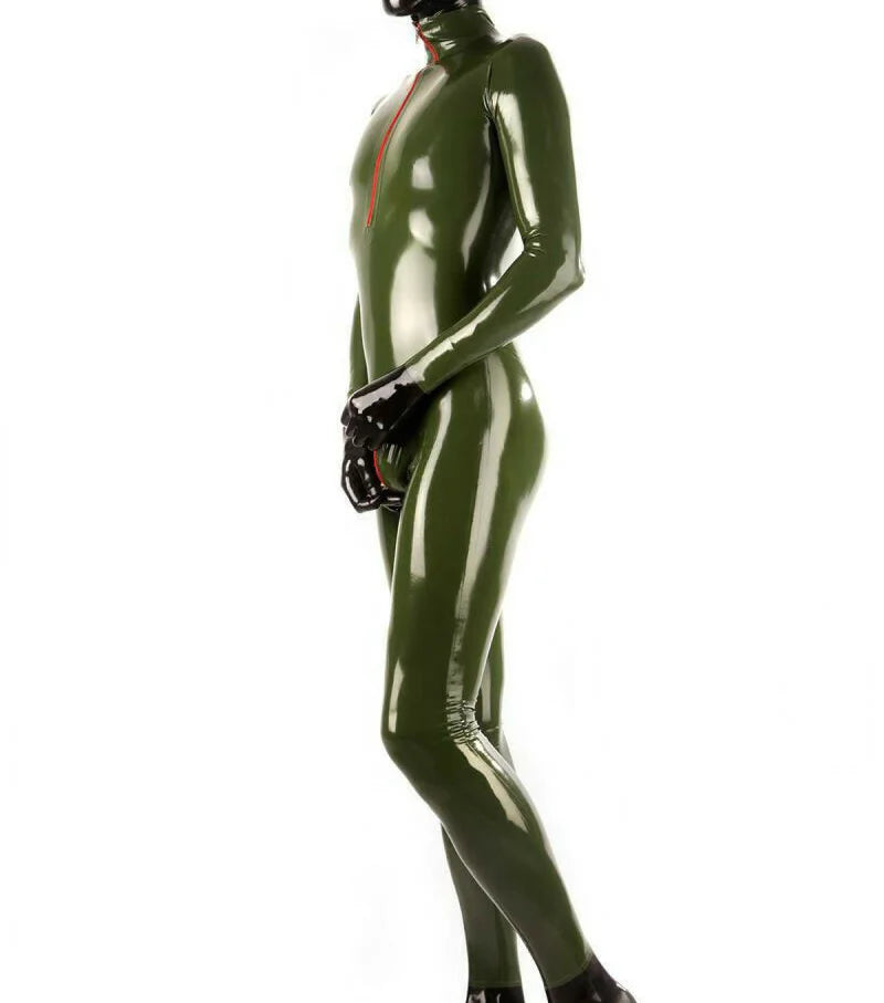 Latex Fetish Catsuit with Front Zip Rubber Jumpsuit Handmade 0.4mm