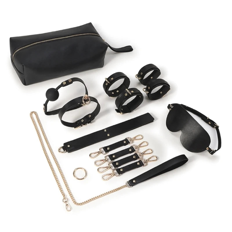 Adult Bed Game Set Safety Pu Leather Womens Mens Comfortable Bondage Romance BDSM Sexx Long Chain Mouth Ball