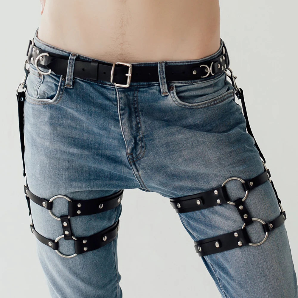 Fashion Men Sexy Punk Leather Suspenders Leg Harness Sissy Gay Thigh Harness Belt Men Pants Accessories Bdsm Bondage Suspenders