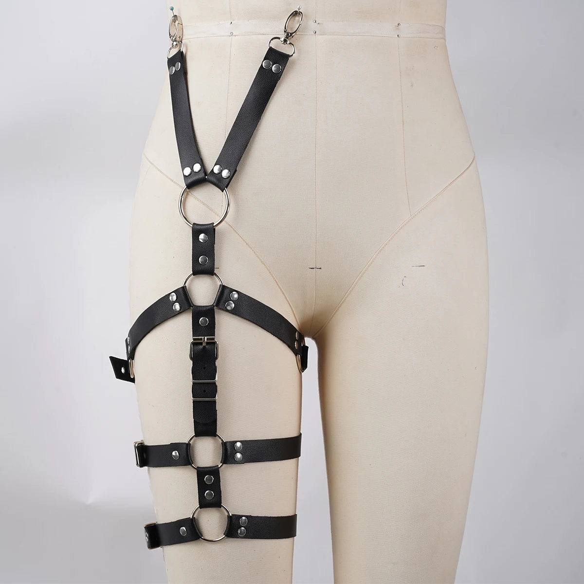Women's sexy leg straps, leather underwear, BDSM bound thigh straps, punk side straps, fetish gothic clothing, exotic accessorie