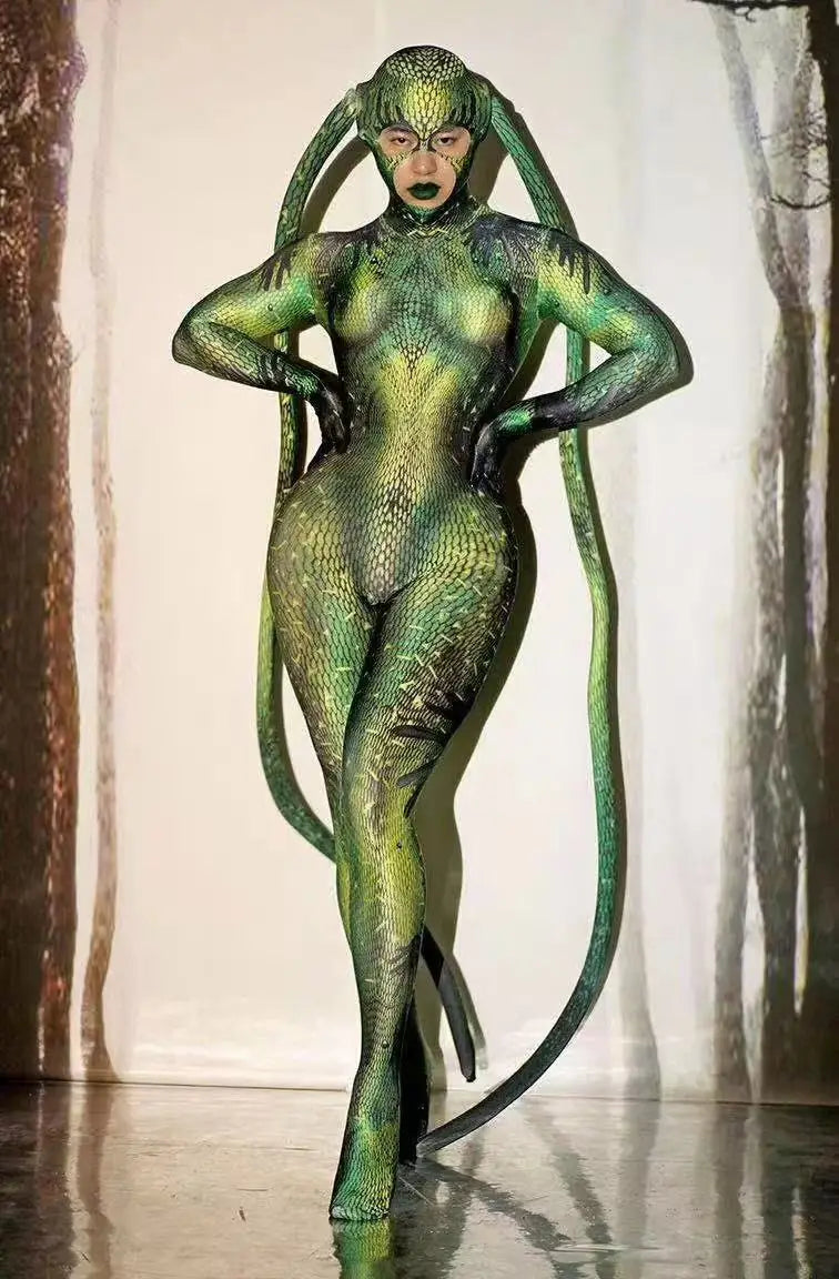Cosplay Nightclub Singer Dancer Stage Wear Rave Outfits Vintage Print One Shoulder Jumpsuit Men Women Pole Dance Costume
