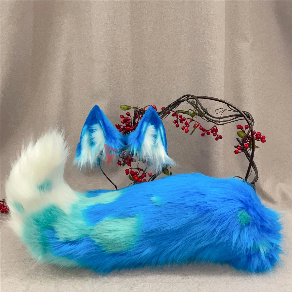 New Hand Made Work Halloween Blond Red Wolf Wolves Ears Hairhoop Headwear Tail Black Green Costume Accessories Custom Made