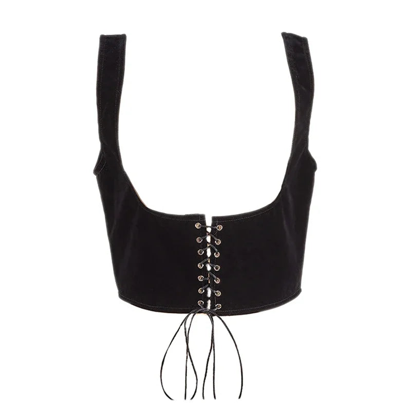 Women's Lace Up Corset Bustier Sexy Underbust Corsets Tops Spaghetti Strap Cami Crop Top Bralette Slimming Shaper Waist Belt