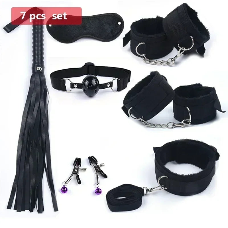 ASHBURN Bdsm 10 Speeds Vibrator Bondage Set Metal Sex Toys for Women Men Handcuffs Sex Nipple Clamps Whip Spanking Rope