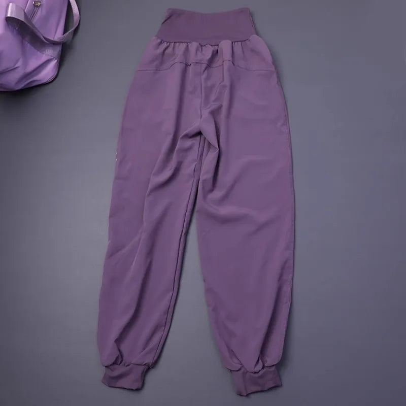 Women's High-Waisted Pocket Fitness Yoga Pants Loose Cuffed Ankle Workout Running Training Sports Sweatpants Quick-Dry Harem Pan