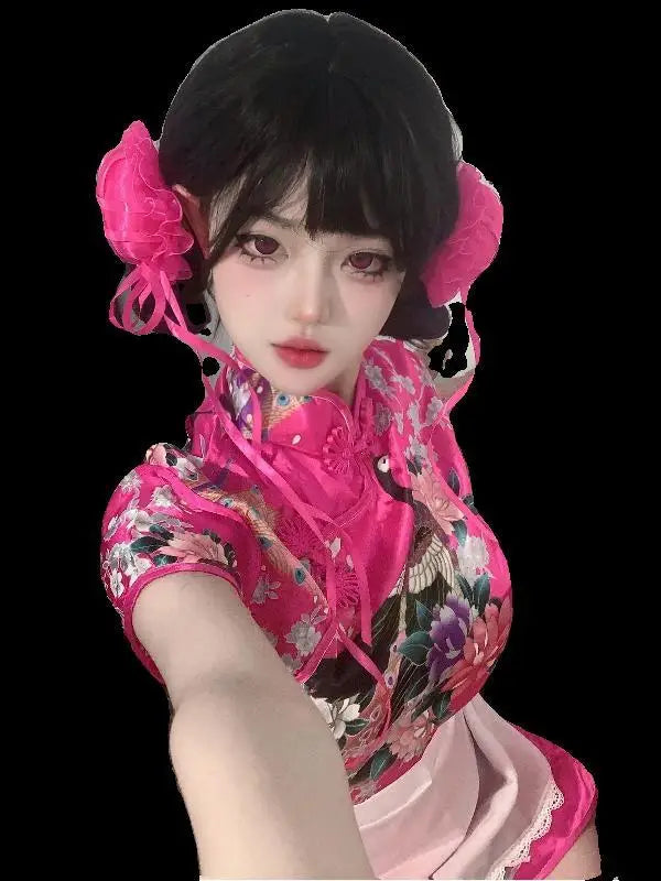 Chinese Cooking Style Hanfu Sexy Dress Girl Pure Desire Style Spicy Girl Dress Improved Cheongsam Dress For Women With Apron Set