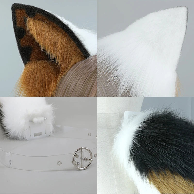 Archi Handwork Animal Border Collie Furry Headband Tail Plush Dog Ears Headwear Fursuit Animaris Cosplay Performance Props