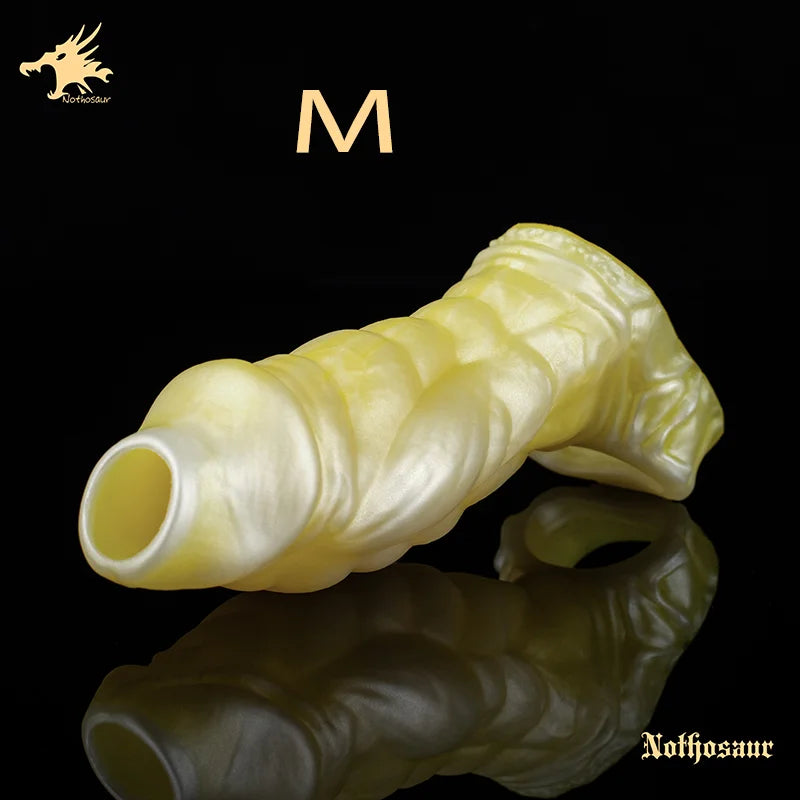 Fantasy Ribbed Dragon Penis Sleeve Soft Silicone Sex Toys Sheath Stretchable Cock Enlargement Hollow Dildo Male Masturbator