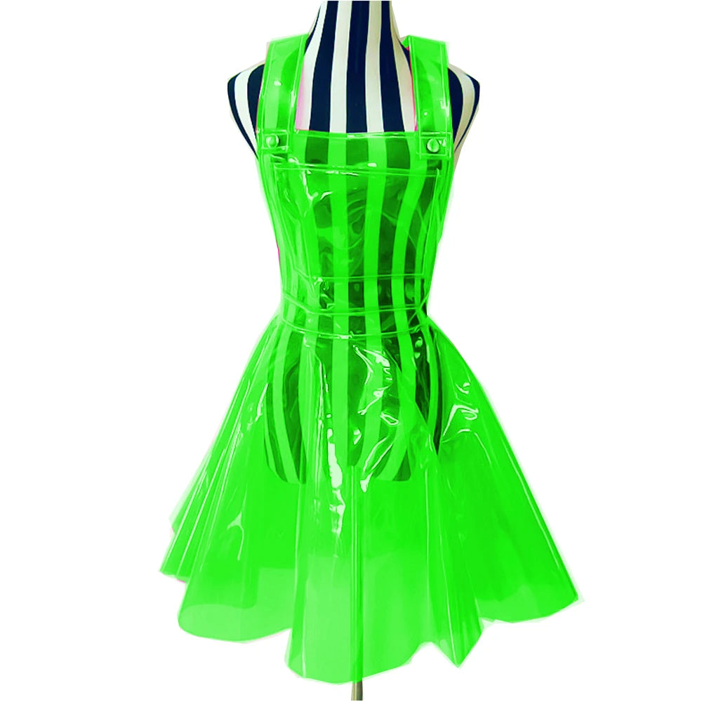 Women Plastic PVC Dress See Through A Line Transparent PVC Clear Dress Waterproof Dress Sexy Costume Gothic Sheer dress S-7XL