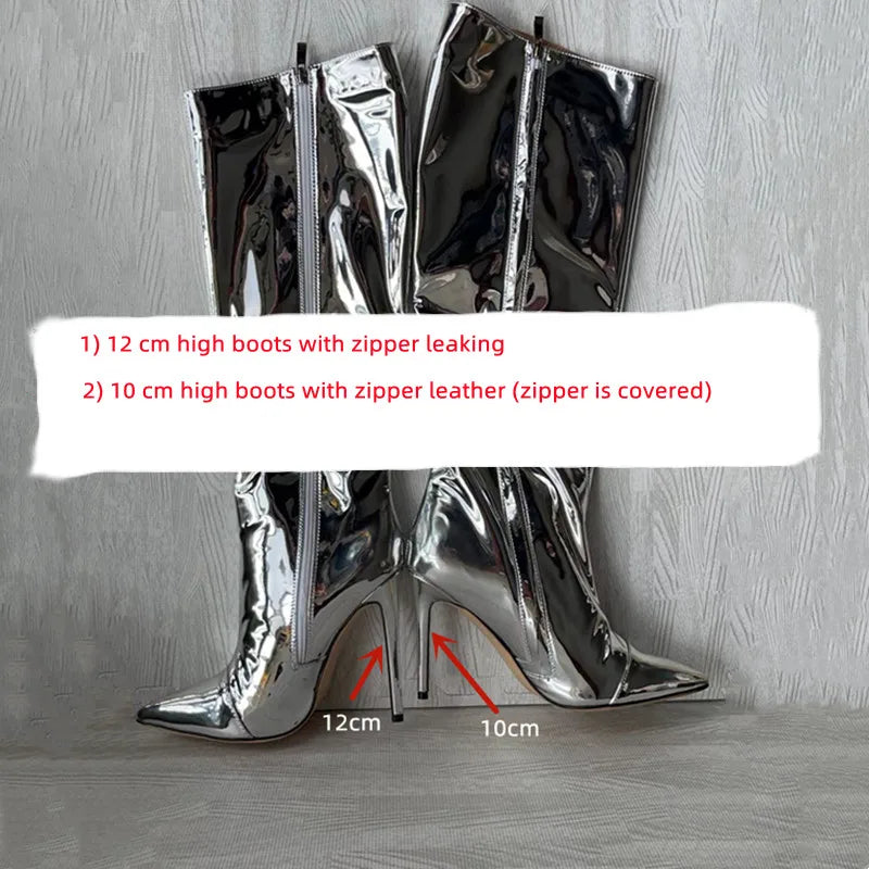 Knee High Boots Candy Colors Mirror Leather Women Knee High Boots High Heels Stilettos Runway Shoes for Women High Heel Boots