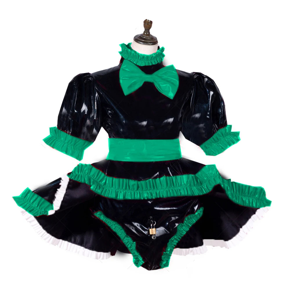 lockable dress Role Play Maid Dress with Apron Lockable Panties French Sissy PVC Short Sleeved Dress Lockable Uniform XS-7XL