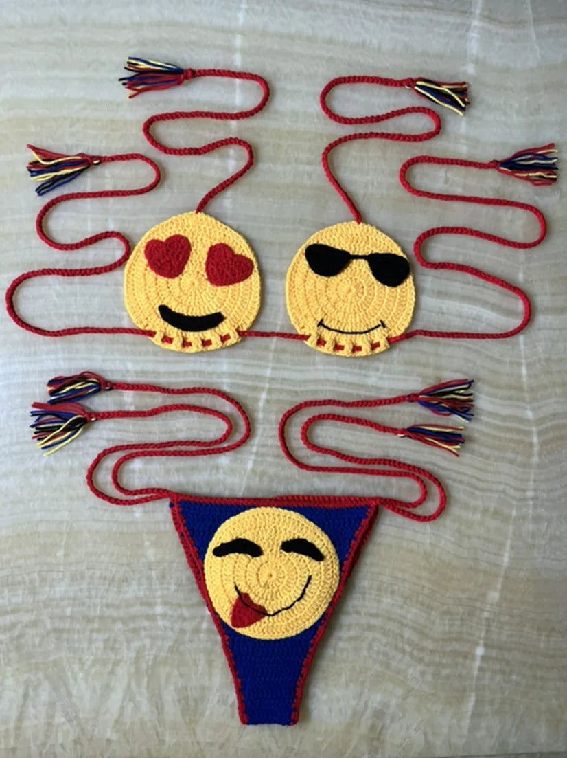 Lady's Colorful Handmade Crochet Bikini Set 2 Pieces Bathing Suit Women Sexy Micro Bikinis 2024 String Swimsuit Outfits Swimwear