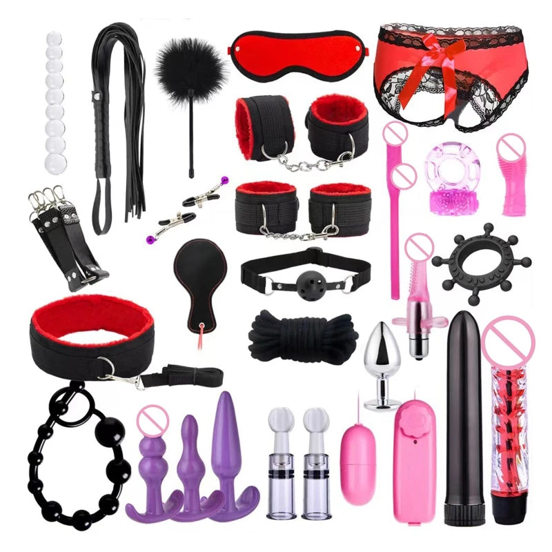Pack of 28pcs Bed Restraints Bondage Bundle Nipple Clamp BDSM Toy Exotic Sex Game Bundle Body Toy