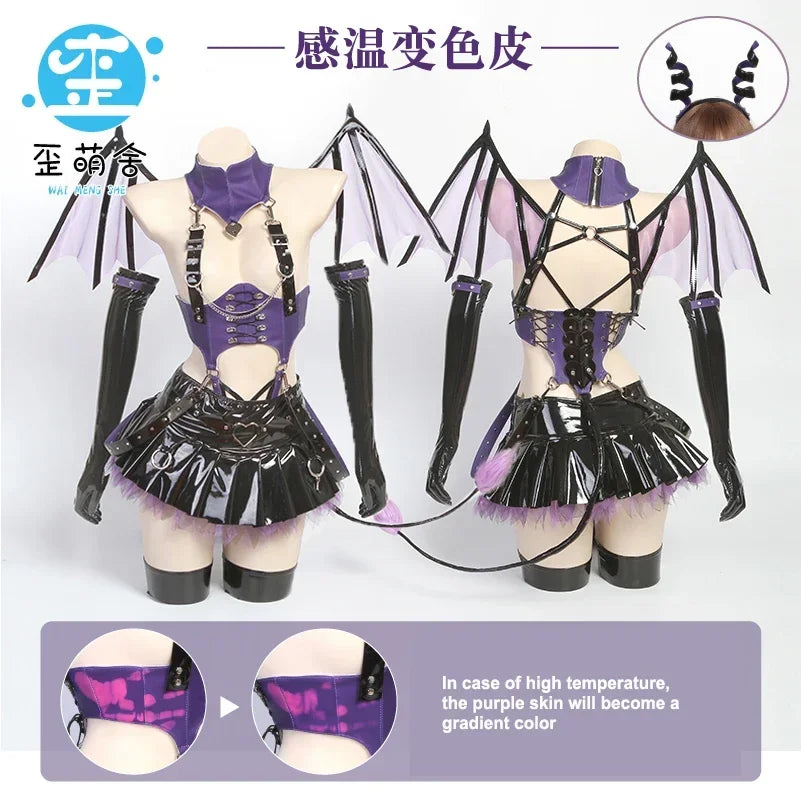 Sexy Patent Leather Purple Little Devil Succubus Cosplay Costumes Original Dress Enchanting Little Demons Halloween Dark Series