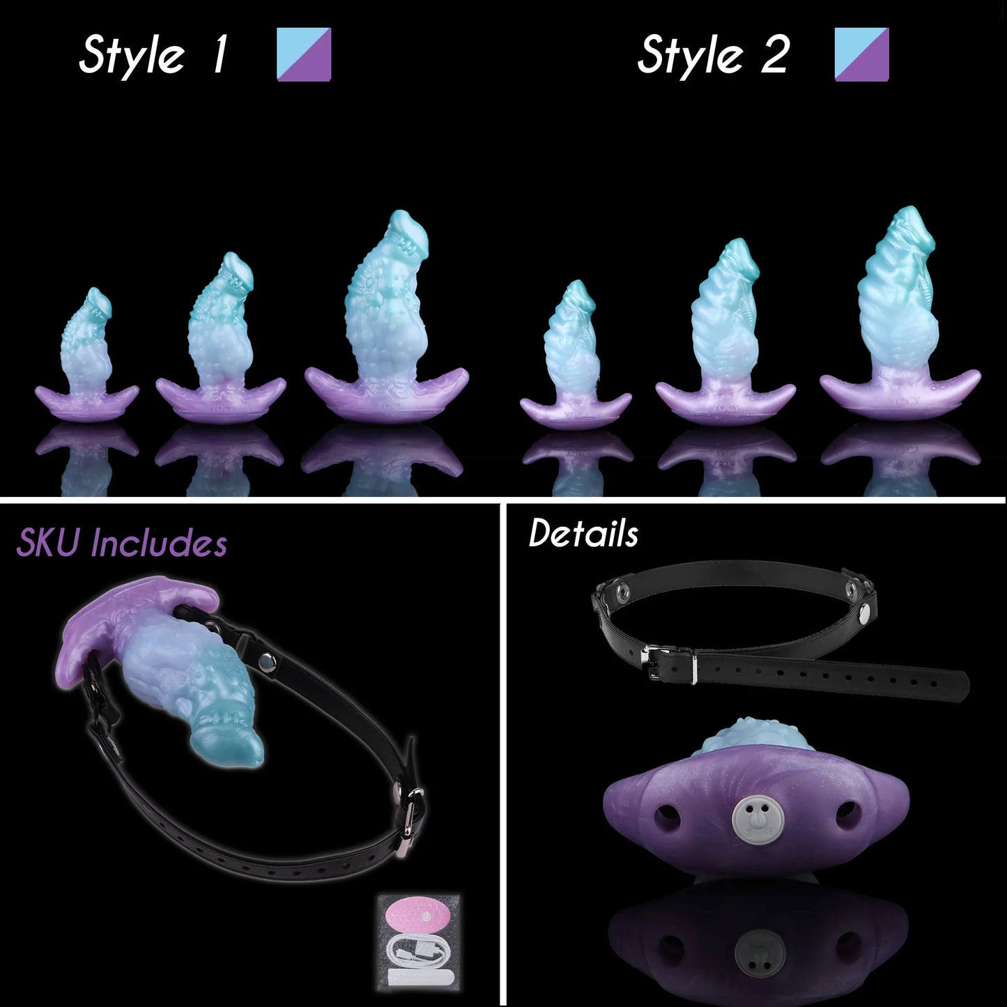 ASHBURN STALLION 2 IN 1 Dildo 10 Modes Bullet Vibrator Mouth Gag/ FURRY TAIL PLUG Adjustable Leather Strap Bondage Muzzles Sex Toy For Women Couple BDSM Game