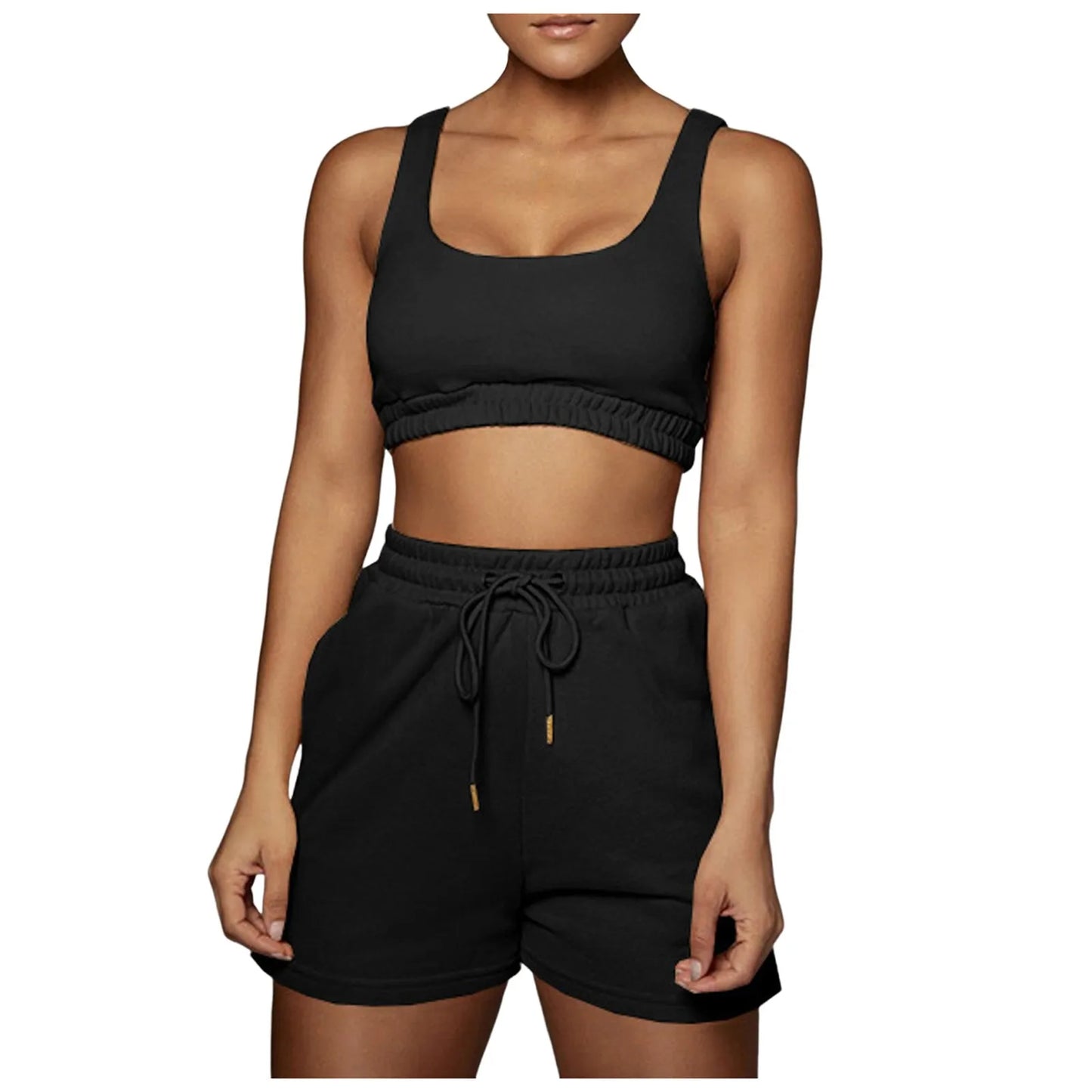 Crop Tops And Drawstring Shorts Set Sexy U-Neck Fitness Tank Top Summer Athleisure Biker Shorts Two Piece Sets Women Streetwear