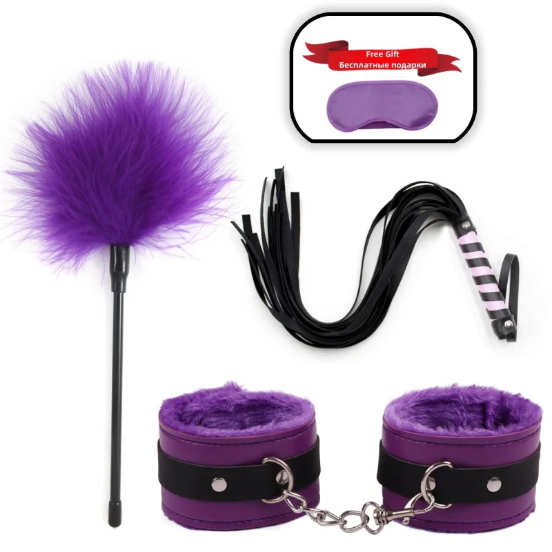 Slave Bondage Set Leather Handcuffs Rope Body Slap Strap Spanking Beat Tassel Whip Sex Toys For Bdsm Adult Games Lash Flog Tool
