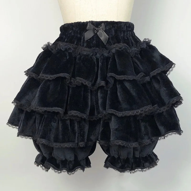 Harajuku Y2k Sweet Pink White Pumpkin Pants Lolita Autumn Winter JK Plush Shorts Japanese Kawaii Ruffles Lantern Shorts