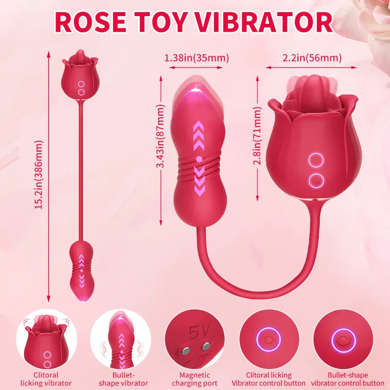 Rose Toy Thrusting Dildo Vibrator for Women Egg Clitoris Sucker Stimulator Tongue Licking Adults Goods Sucking Sex Toys Female