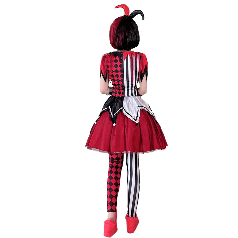 NEW Lady Colorful Circus Clown Costume Naughty Harlequin Joker Cosplay Carnival Halloween Fancy Dress Party