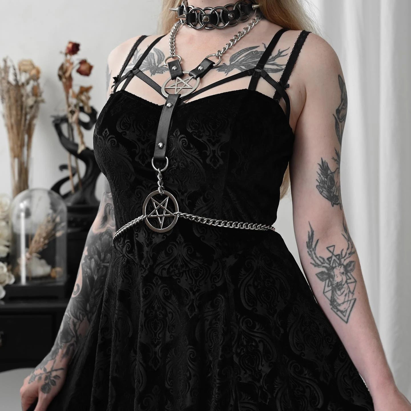 Women Leather Harness Waist Belt Star Decor Fashion Harness Belt For Party Gothic Chain Decorative Harness Clothing Accessoly