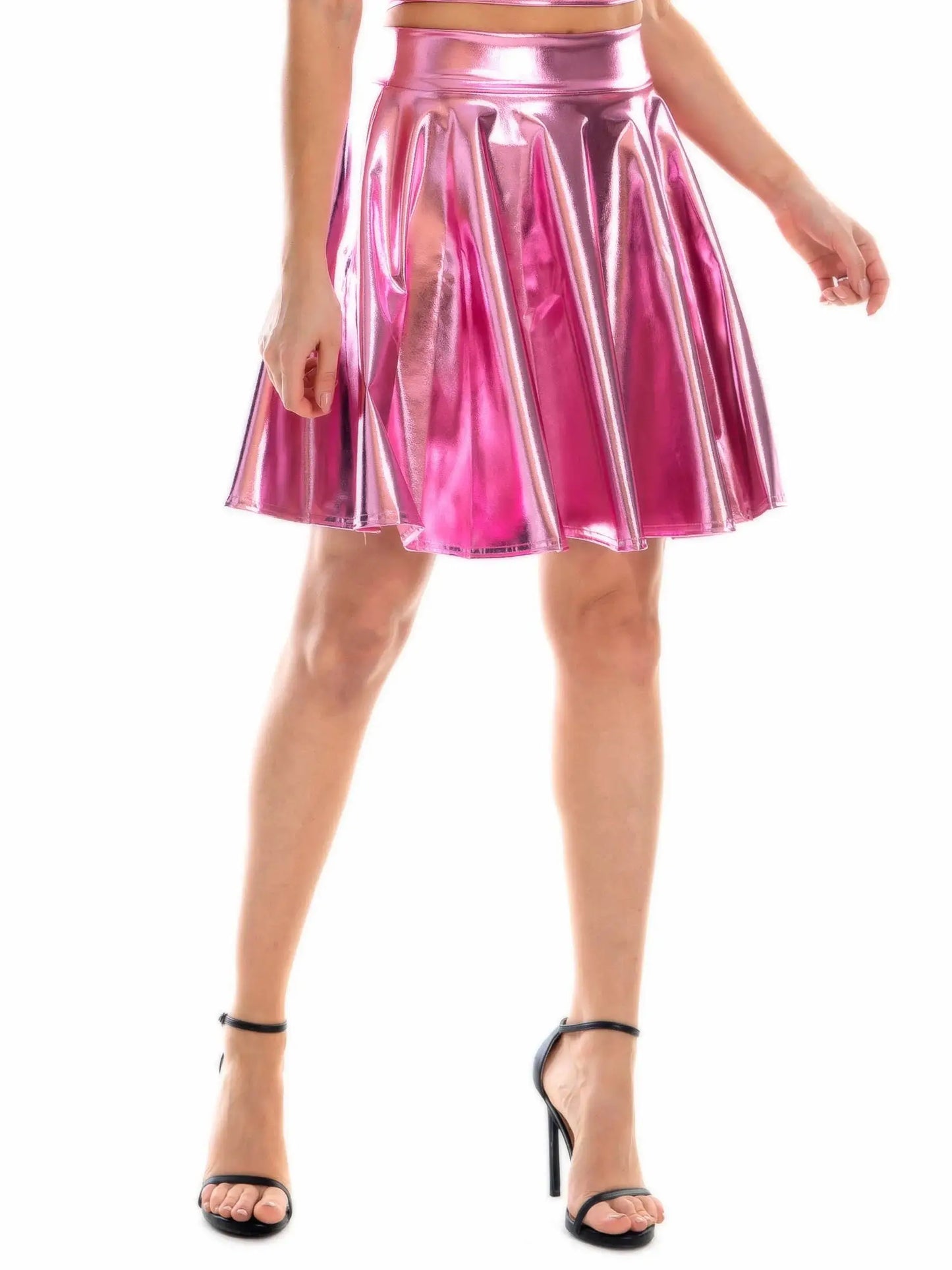 Summer Sexy Laser High Waist Mini PU Leather Skirt Club Party Dance Shiny Holographic Skirts Harajuku JK Metallic Pleated Skirts