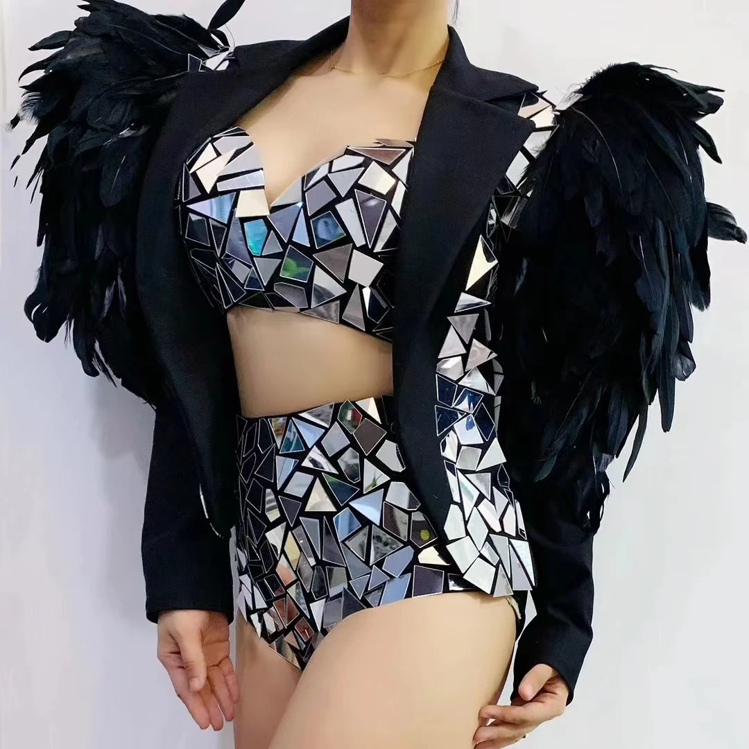 ASHBURN™ VOIDWEAR Command Set – Liquid Halter Top + Gloss Mini Shorts + Cropped Jacket (3-Piece Fit)