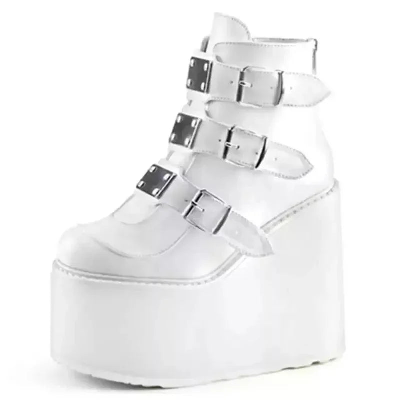 Gothic Ankle Boots for Women Motorcycle Boots Platform Super Women Boots Pumps Autumn Ladies Belt Round Lolita Punk Shoes