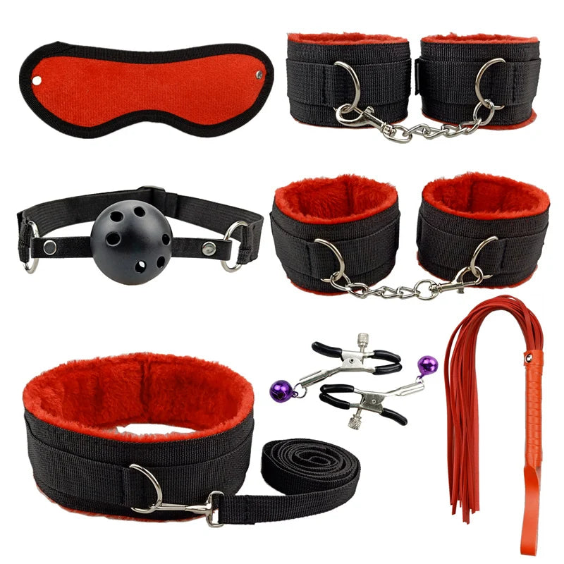 Adult Products Sextoy BDSM Bondage Set Handcuffs Whip Anal Plug Collar Gag Rope Leather Restraint Kits Sex Toys for Couples