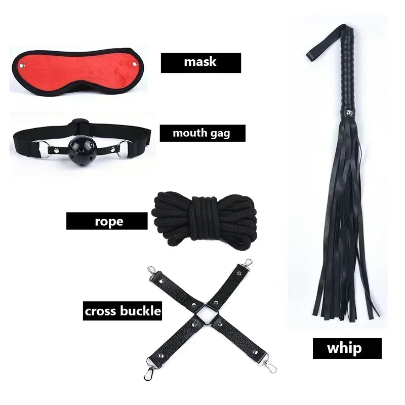 ASHBURN Bdsm 10 Speeds Vibrator Bondage Set Metal Sex Toys for Women Men Handcuffs Sex Nipple Clamps Whip Spanking Rope