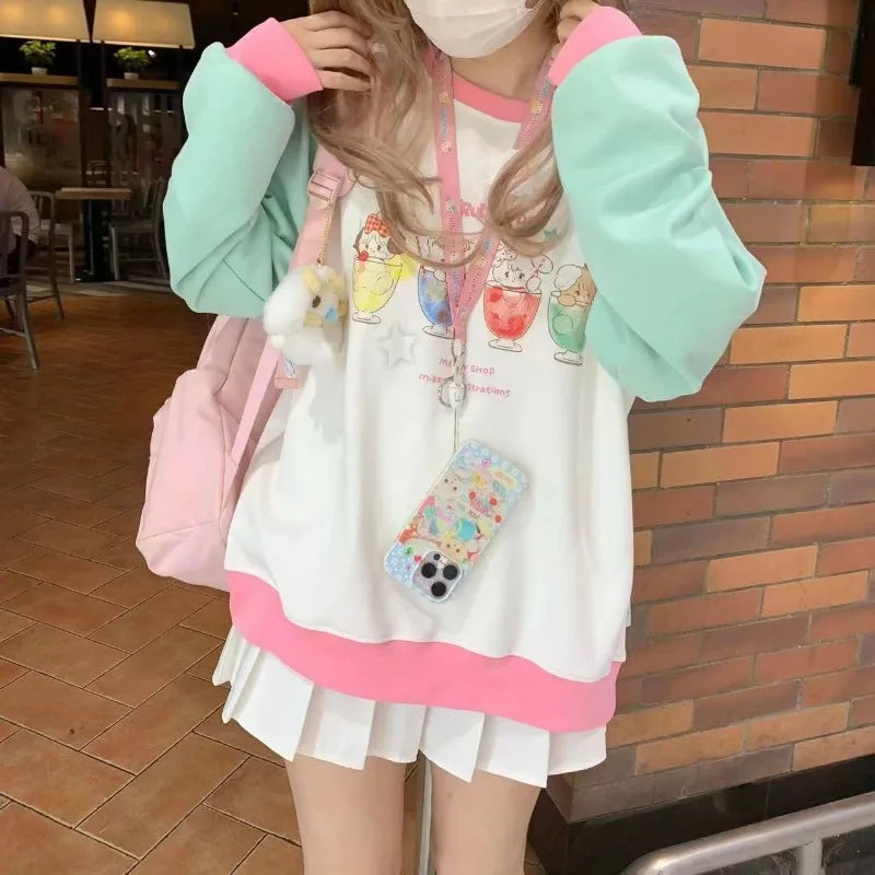 2025 Ropa Mujer Japanese Hoodies Women Clothing Long Sleeve O-neck Oversized Tops Anime Fashion Casual Sweet Y2k Sweatshirts