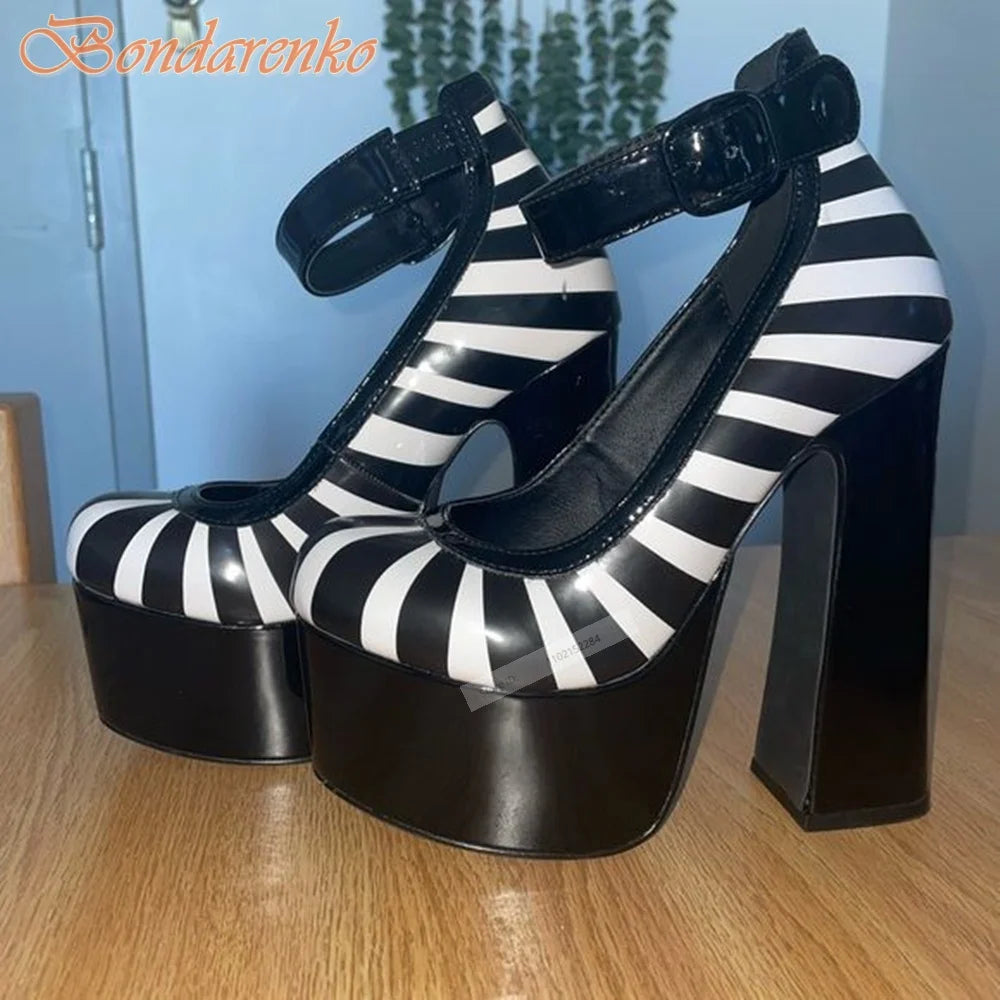 Platform Round Toe Sandals Buckles Straps Chunky High Heels Mixed Colors Sandals Women New Style Shoes Summer Party Designer