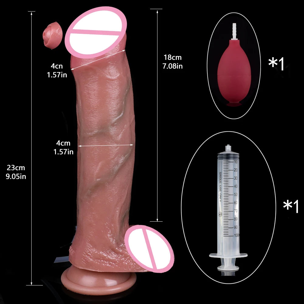ASHBURN™ MULTIPLE STYLES Squirting + Inflatable Silicone Thick Ejaculation Realistic Dildo With Sucker – Mixed Silicone Power Toy