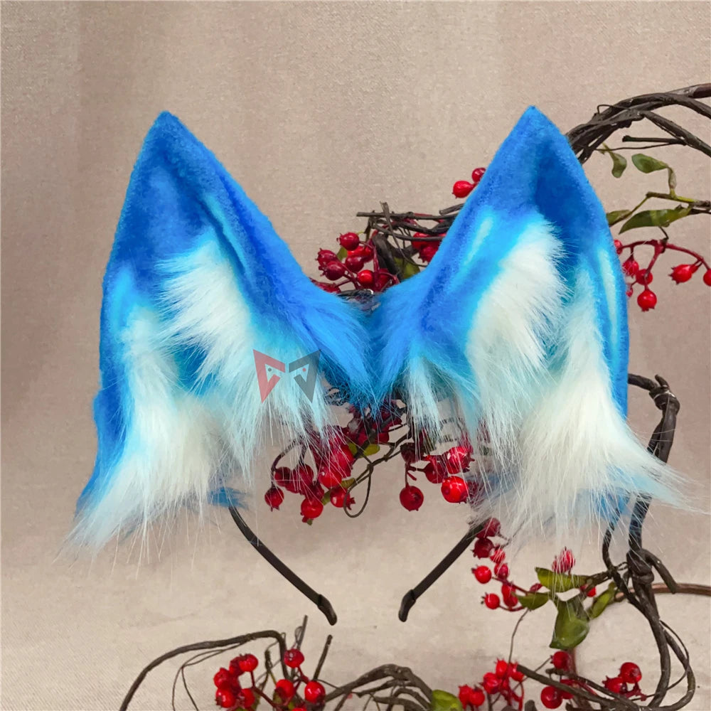 New Hand Made Work Halloween Blond Red Wolf Wolves Ears Hairhoop Headwear Tail Black Green Costume Accessories Custom Made