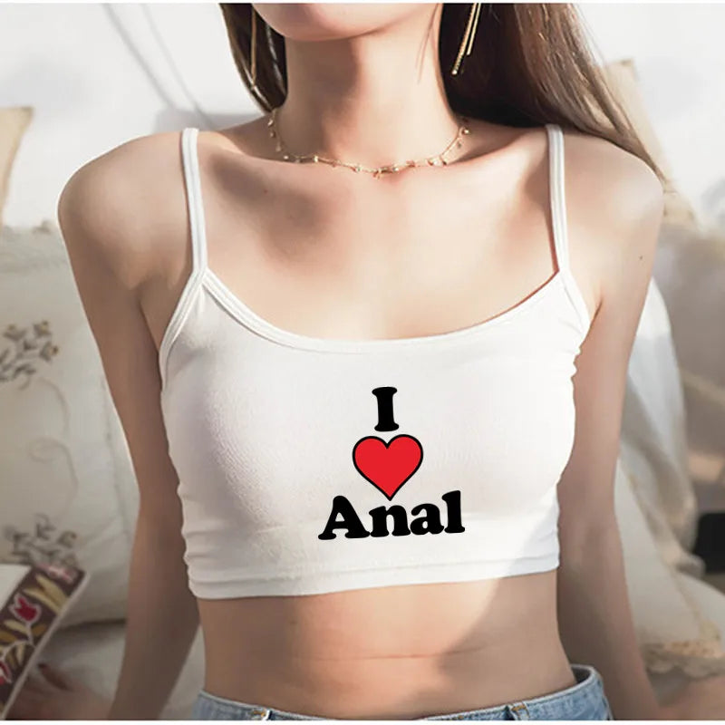 New Anal Love Heart Print Summer Women's Crop Top Sexy Elastic Cotton Camis Sleeveless Short Tank Top Bar Hot Tops for Women