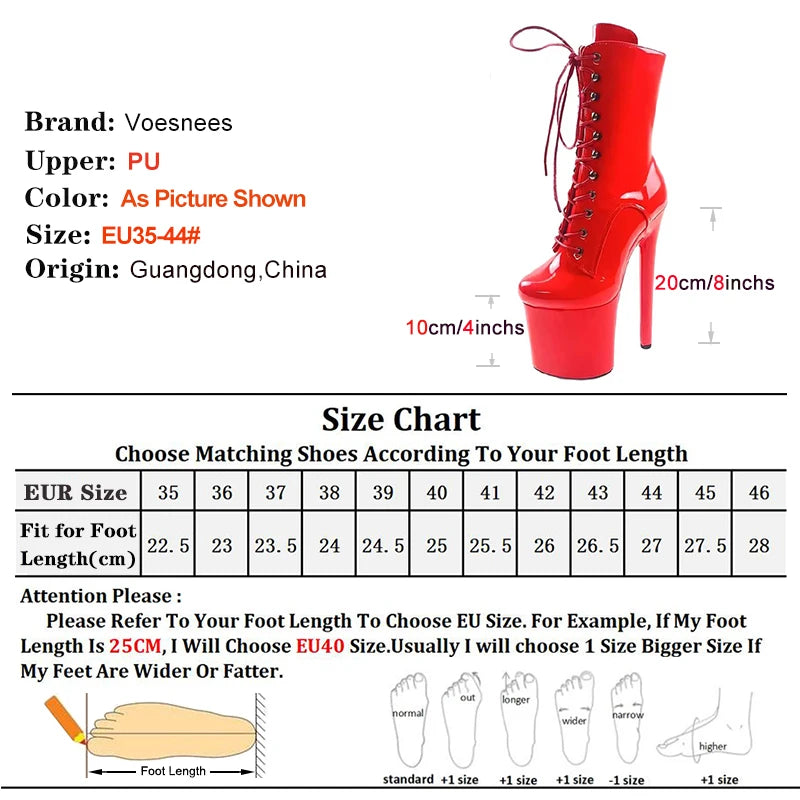 New 20cm Super High Nightclub Platform Heels Strappy ZIP Women's Ankle Boots Sexy Stage Show Heels Pole Dance Shoes Ladies Boots